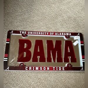 NWT University of Alabama BAMA Mirrored License Plate & Frame Roll Tide Crimson